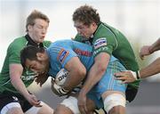 21 April 2012; Quintin Geldenhuys, Aironi, is tackled by Michael Swift, Connacht. Celtic League, Connacht v Aironi, Sportsground, Co. Galway. Photo by Sportsfile