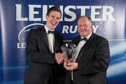 21 April 2012; Joe Glennon, captain Skerries RFC, Dublin, receives the Canterbury Club of the Year on behalf of his club from Stuart Bayley, right, President, Leinster Branch. Leinster Rugby Awards Ball, Mansion House, Dawson St, Dublin. Picture credit: Brendan Moran / SPORTSFILE