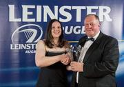 21 April 2012; Paula Fitzptrick, St Mary's College RFC, is presented with the Philips Ladies Player of the Year by Stuart Bayley, right, President, Leinster Branch. Leinster Rugby Awards Ball, Mansion House, Dawson St, Dublin. Picture credit: Brendan Moran / SPORTSFILE