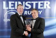 21 April 2012; Leinster's Ian Madigan is presented with the Powerade Young Player of the Year award by John Coffey, Powerade. Leinster Rugby Awards Ball, Mansion House, Dawson St, Dublin. Picture credit: Brendan Moran / SPORTSFILE