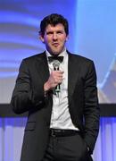 21 April 2012; Leinster's Shane Horgan speaking on the occasion of his retirement from the game this season. Leinster Rugby Awards Ball, Mansion House, Dawson St, Dublin. Picture credit: Brendan Moran / SPORTSFILE