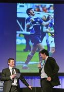 21 April 2012; Leinster's Brian O'Driscoll speaking with team-mate Shane Horgan on the occasion of his retirement from the game this season. Leinster Rugby Awards Ball, Mansion House, Dawson St, Dublin. Picture credit: Brendan Moran / SPORTSFILE