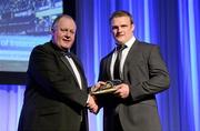 21 April 2012; Stuart Bayley, President of the Leinster Branch, presents a cap to Leinster's Nathan White. Leinster Rugby Awards Ball, Mansion House, Dawson St, Dublin. Picture credit: Brendan Moran / SPORTSFILE