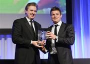 21 April 2012; Leinster's Brian O'Driscoll is presented with the Evening Herald Try of the Year award by Stephen Rea, Editor, Evening Herald. Leinster Rugby Awards Ball, Mansion House, Dawson St, Dublin. Picture credit: Brendan Moran / SPORTSFILE