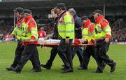 22 April 2012; Donal Og Cusack, Cork, is stretchered from the pitch during the first half. Allianz Hurling League Division 1A Semi-Final, Cork v Tipperary, Semple Stadium, Thurles, Co. Tipperary. Picture credit: Stephen McCarthy / SPORTSFILE