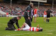 22 April 2012; Donal Og Cusack, Cork, is attended to after picking up an injury during the first half. Allianz Hurling League Division 1A Semi-Final, Cork v Tipperary, Semple Stadium, Thurles, Co. Tipperary. Picture credit: Stephen McCarthy / SPORTSFILE