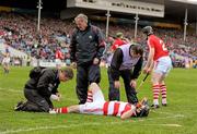 22 April 2012; Donal Og Cusack, Cork, is attended to after picking up an injury during the first half. Allianz Hurling League Division 1A Semi-Final, Cork v Tipperary, Semple Stadium, Thurles, Co. Tipperary. Picture credit: Stephen McCarthy / SPORTSFILE