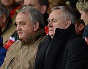 22 April 2012; Past GAA Presidents Nickey Brennan, left, and Christy Cooney watch on during the game. Allianz Hurling League Division 1A Semi-Final, Cork v Tipperary, Semple Stadium, Thurles, Co. Tipperary. Picture credit: Stephen McCarthy / SPORTSFILE