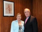 23 April 2012; In attendance at the unveiling of portraits of FAI Past Presidents is Past President of the FAI Pat Quigley with his wife Eleanor, from Mayo. FAI Headquarters, Abbotstown, Dublin. Picture credit: Brendan Moran / SPORTSFILE