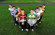 23 April 2012; In attendance at the launch of the Cork County Football Championships are players, from left to right, Aidan Walsh, Kanturk, Michael O'Sullivan, Kinsale, Paudie Kissane, Clyda Rovers, David O'Flynn, Newmarket, John Hayes, Carbery Rangers, Sean Cahalane, Castlehaven, Eoghain O'Connor, Kanturk, and Paul O'Flynn, Avondhu. University College Cork, Cork. Picture credit: Diarmuid Greene / SPORTSFILE