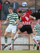 23 April 2012; Ronan Finn, Shamrock Rovers, in action against Kevin Deery, Derry City. Setanta Sports Cup Semi-Final, Second Leg, Derry City v Shamrock Rovers, Brandywell, Derry. Picture credit: Oliver McVeigh / SPORTSFILE