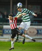 23 April 2012; Gary Twigg, Shamrock Rovers, in action against Eddie McCallion, Derry City. Setanta Sports Cup Semi-Final, Second Leg, Derry City v Shamrock Rovers, Brandywell, Derry. Picture credit: Oliver McVeigh / SPORTSFILE