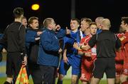 23 April 2012; Referee Arnold Hunter, right, seperates players from both sides after an altercation. Setanta Sports Cup Semi-Final, Second Leg, Sligo Rovers v Crusaders, The Showgrounds, Sligo. Picture credit: David Maher / SPORTSFILE