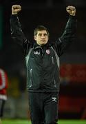 23 April 2012; Derry City manager Declan Devine celebrates at the end of the game. Setanta Sports Cup Semi-Final, Second Leg, Derry City v Shamrock Rovers, Brandywell, Derry. Picture credit: Oliver McVeigh / SPORTSFILE