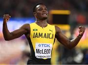 7 August 2017; Omar McLeod of Jamaica celebrates winning the final of the Men's 110m Hurdles event during day four of the 16th IAAF World Athletics Championships at the London Stadium in London, England. Photo by Stephen McCarthy/Sportsfile