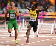 7 August 2017; Omar McLeod of Jamaica wins the final of the Men's 110m Hurdles event during day four of the 16th IAAF World Athletics Championships at the London Stadium in London, England. Photo by Stephen McCarthy/Sportsfile