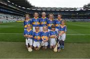 6 August 2017; The Tipperary team, back row, left to right, Eve Dwyer, Glenbeg, Waterford, Emma Conway, Scoil Mhuire Gan Smál, Lixnaw, Kerry, Sarah Fitzgerald, Crecora NS, Patrickswell, Limerick, Caoimhe Sheehan, Scoil Mhuire, Milford, Cork, Mary Hanrahan, Crusheen NS, Crusheen, Clare, front row, left to right, Lucy Matthews, St Mary's PS, Aughlisnafin, Down, Clara McDonnell, Mercy Convent National School, Naas, Kildare, Amy O Donnell, St Michael's NS, Clerihan, Tipperary, Sarah Lambe, Lurgybrack NS, Letterkenny, Donegal, and Jessica Massingham, St John Baptist PS, Belfast, Antrim, ahead of the INTO Cumann na mBunscol GAA Respect Exhibition Go Games at Galway v Tipperary - GAA Hurling All-Ireland Senior Championship Semi-Final at Croke Park in Dublin. Photo by Daire Brennan/Sportsfile