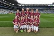 6 August 2017; The Galway team, back row, left to right, Aoife Collins, Carnmore NS, Galway, Aoife Ní Drisceoil, Scoil Lorcáin, Baile na Manach, Dublin, Emma Mulhall, St Joseph's NS, Jenkinstown, Kilkenny, Réitseal Kelly, New Inn NS, Co Galway, Faye Mulrooney, Seir Kieran NS, Clareen, Offaly, front row, left to right, Kiera Donnelly, St Jarlath’s PS, Blackwatertown, Armagh, Fionnuala Nic Lochlainn, Gaelscoil na Cruaiche, Westport, Mayo, Sophia Bentley, Bayside Senior NS, Dublin, Lisa Kirby, Scoil Tighearnach Naofa, Cullohill, Laois, Tessa Tiernan, Stonepark NS, Longford, ahead of the INTO Cumann na mBunscol GAA Respect Exhibition Go Games at Galway v Tipperary - GAA Hurling All-Ireland Senior Championship Semi-Final at Croke Park in Dublin. Photo by Daire Brennan/Sportsfile