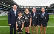 6 August 2017; Uachtarán Tofa Chumann Lúthchleas Gael John Horan, Mini-Sevens Coordinator Gerry O'Meara, President of Cumann na mBunscol Liam McGee, with referees Cormac Murphy, Newtown Dunleckney NS, Bagenalstown, Carlow and Emma Power, Queen of the Universe, Bagenalstown, Carlow, ahead of the INTO Cumann na mBunscol GAA Respect Exhibition Go Games at Galway v Tipperary - GAA Hurling All-Ireland Senior Championship Semi-Final at Croke Park in Dublin. Photo by Daire Brennan/Sportsfile