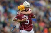 6 August 2017; Caimin Killeen, behind, and Ronan Glennon of Galway celebrate after the Electric Ireland GAA Hurling All-Ireland Minor Championship Semi-Final match between Kilkenny and Galway at Croke Park in Dublin. Photo by Piaras Ó Mídheach/Sportsfile