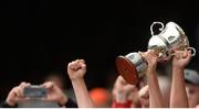 6 July 2017; A general view of the cup as Cork players celebrate after the All-Ireland U17 Hurling Championship Final match between Dublin and Cork at Croke Park in Dublin. Photo by Piaras Ó Mídheach/Sportsfile