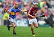 6 August 2017; Brian O Halloran of Kildalkey NS, Co Meath, representing Galway, in action against James O'Dwyer of Gaile N.S., Thurles, Co Tipperary,  during INTO Cumann na mBunscol GAA Respect Exhibition Go Games at Galway v Tipperary - GAA Hurling All-Ireland Senior Championship Semi-Final at Croke Park in Dublin Photo by Sam Barnes/Sportsfile