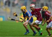 6 August 2017; Eddie Ó Cochlán of Scoil na nÓg, Gleannn Maghair, Co Cork, in action against Charlie Costello of Scoil Eoin Baiste Belgrove Senior Boys, Co Dublin, representing Galway,  during INTO Cumann na mBunscol GAA Respect Exhibition Go Games at Galway v Tipperary - GAA Hurling All-Ireland Senior Championship Semi-Final at Croke Park in Dublin Photo by Sam Barnes/Sportsfile