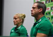 8 August 2017; Ireland captain Claire Molloy and head coach Tom Tierney during the Ireland Women's Rugby press conference at UCD, in Dublin. Photo by Eóin Noonan/Sportsfile
