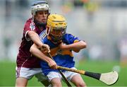 6 August 2017; Eddie Ó Cochlán of Scoil na nÓg, Gleannn Maghair, Co Cork, representing Tipperary, in action against Brian O Halloran of Kildalkey NS, Co Meath, representing Galway, during INTO Cumann na mBunscol GAA Respect Exhibition Go Games at Galway v Tipperary - GAA Hurling All-Ireland Senior Championship Semi-Final at Croke Park in Dublin Photo by Sam Barnes/Sportsfile