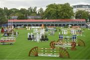 8 August 2017; A general view of jump layout in the main arena ahead of the Dublin Horse Show at the RDS in Ballsbridge, Dublin. Photo by Cody Glenn/Sportsfile