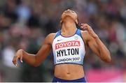8 August 2017; Shannon Hylton of Great Britain reacts following her round one heat of the Women's 200m event during day five of the 16th IAAF World Athletics Championships at the London Stadium in London, England. Photo by Stephen McCarthy/Sportsfile