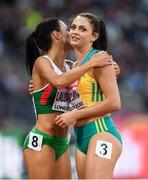 8 August 2017; Ella Nelson of Australia, right, and Ivet Lalova-Collio of Bulgaria following their round one heat of the Women's 200m event during day five of the 16th IAAF World Athletics Championships at the London Stadium in London, England. Photo by Stephen McCarthy/Sportsfile