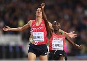 8 August 2017; Consesius Kipruto of Kenya celebrates winning the final of the Men's 3000m Steeplechase event during day five of the 16th IAAF World Athletics Championships at the London Stadium in London, England. Photo by Stephen McCarthy/Sportsfile
