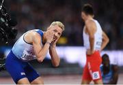 8 August 2017; Kyle Langford of Great Britain reacts after the final of the Men's 3000m Steeplechase event during day five of the 16th IAAF World Athletics Championships at the London Stadium in London, England. Photo by Stephen McCarthy/Sportsfile
