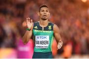 8 August 2017; Wayde van Niekerk of South Africa after winning the final of the Men's 400m event during day five of the 16th IAAF World Athletics Championships at the London Stadium in London, England. Photo by Stephen McCarthy/Sportsfile