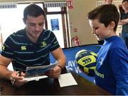9 August 2017; Robbie Henshaw is presented with a signed card from Evan Kelly during the Bank of Ireland Leinster Rugby Summer Camp at Longford RFC in Lisbrack, Longford. Photo by David Maher/Sportsfile