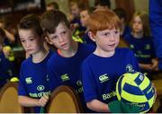 9 August 2017; David Rowan, right, along with other local children, wait to have their rugby ball signed by Robbie Henshaw during the Bank of Ireland Leinster Rugby Summer Camp at Longford RFC in Lisbrack, Longford. Photo by David Maher/Sportsfile