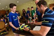 9 August 2017; Rian O'Brien has his rugby ball signed by Robbie Henshaw during the Bank of Ireland Leinster Rugby Summer Camp at Longford RFC in Lisbrack, Longford. Photo by David Maher/Sportsfile