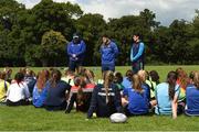 9 August 2017; Leinster coach Ben Armstrong with academy players Vakh Abdaladze and Jimmy O'Brien during the Bank of Ireland Leinster Rugby School of Excellence event at Kings Hospital in Palmerstown, Dublin. Photo by Matt Browne/Sportsfile