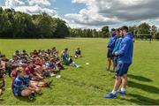 9 August 2017; Leinster coach Ben Armstrong with academy players Vakh Abdaladze and Jimmy O'Brien during the Bank of Ireland Leinster Rugby School of Excellence event at Kings Hospital in Palmerstown, Dublin. Photo by Matt Browne/Sportsfile