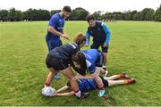9 August 2017; Leinster academy players Vakh Abdaladze and Jimmy O'Brien coaching players during the Bank of Ireland Leinster Rugby School of Excellence event at Kings Hospital in Palmerstown, Dublin. Photo by Matt Browne/Sportsfile