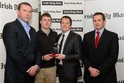 16 April 2012; Stephen Maher, UCC, is presented with the Irish Daily Mail Hurling Future Champions 2012 award by Irish Daily Mail GAA columnist Liam Hayes, left, Joe Callaghan, sports editor Irish Daily Mail, and, right, Chairman Comhairle Ardoideachais Ray O'Brien. Irish Daily Mail Future Champions Awards 2012, Croke Park, Dublin. Photo by Sportsfile