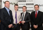 16 April 2012; Sean Curran, Mary Immaculate, is presented with the Irish Daily Mail Hurling Future Champions 2012 award by Irish Daily Mail GAA columnist Liam Hayes, left, Joe Callaghan, sports editor Irish Daily Mail, and, right, Chairman Comhairle Ardoideachais Ray O'Brien. Irish Daily Mail Future Champions Awards 2012, Croke Park, Dublin. Photo by Sportsfile