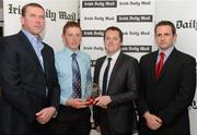 16 April 2012; Jamie Coughlan, CIT, is presented with the Irish Daily Mail Hurling Future Champions 2012 award by Irish Daily Mail GAA columnist Liam Hayes, left, Joe Callaghan, sports editor Irish Daily Mail, and, right, Chairman Comhairle Ardoideachais Ray O'Brien. Irish Daily Mail Future Champions Awards 2012, Croke Park, Dublin. Photo by Sportsfile