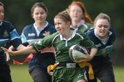 24 April 2012; Orla Twamley, St. Mac Dara's Community College, Templeogue, in action against Aoife Minihane, Lucan Community College. Leinster Rugby Girls Blitz, St. Marys RFC, Templeville Road, Dublin. Photo by Sportsfile