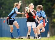 24 April 2012; Sinead Corbett, Clane, in action against Katie Bannon, left, and Tara Fitzgibbon, Manor House, Raheny. Leinster Rugby Girls Blitz, St. Marys RFC, Templeville Road, Dublin. Photo by Sportsfile