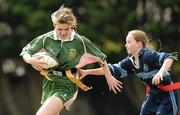24 April 2012; Anna Sherlock, St. Mac Dara's Community College, Templeogue, in action against Ellen McCourt, Maynooth Post Primary. Leinster Rugby Girls Blitz, St. Marys RFC, Templeville Road, Dublin. Photo by Sportsfile