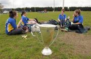 24 April 2012; From left, Carley McSweeney, Melissa Kavanagh, Jessie Murtagh and Heather McLoughlin from Colaiste Bhride, Clondalkin, having lunch during the Leinster Rugby Girls Blitz. Leinster Rugby Girls Blitz, St. Marys RFC, Templeville Road, Dublin. Photo by Sportsfile