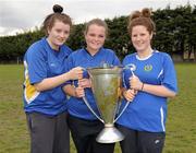 24 April 2012; Carley McSweeney, left, Heather McLoughlin and Jessie Murtagh, right, from Colaiste Bhride, Clondalkin, with the Heineken Cup at the Leinster Rugby Girls Blitz. Leinster Rugby Girls Blitz, St. Marys RFC, Templeville Road, Dublin. Photo by Sportsfile
