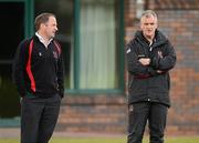24 April 2012; Ulster's Operations Director of Rugby David Humphreys, left, and head coach Brian McLaughlin during squad training ahead of their Heineken Cup Semi-Final against Edinburgh on Saturday. Ulster Rugby Squad Training, Newforge Country Club, Belfast, Co. Antrim. Picture credit: Oliver McVeigh / SPORTSFILE